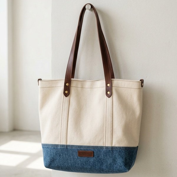 Casual Denim & Canvas Tote Bag
